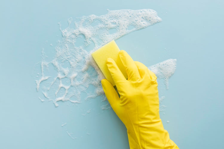 clean wall with solution in circular motion