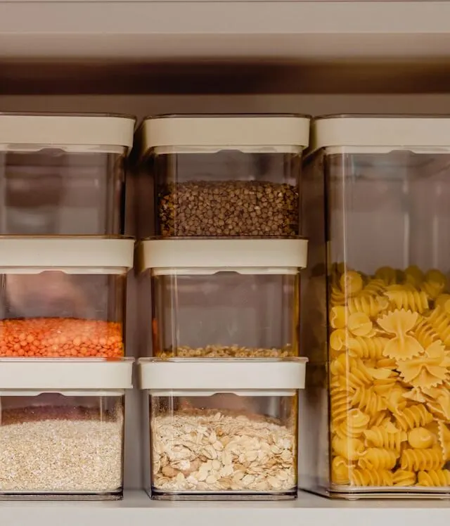 clear plastic container for achieving to organized pantry look 
 